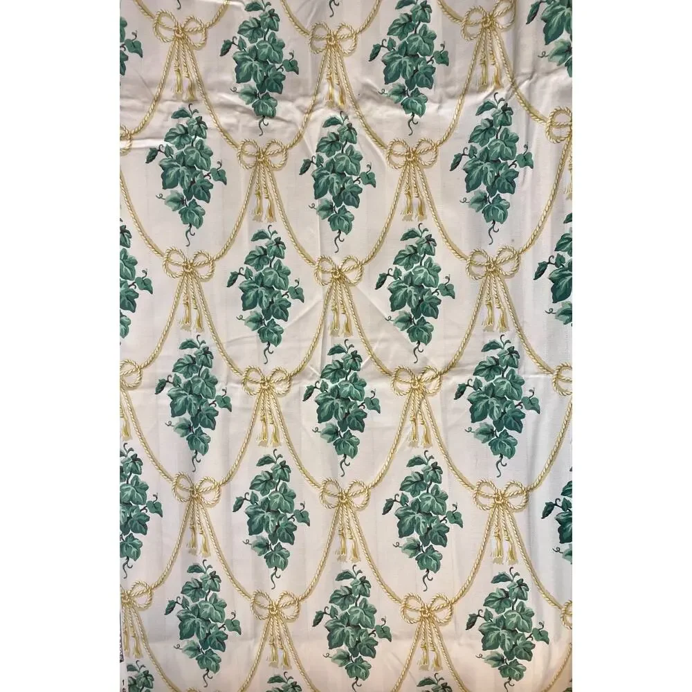 P. Kaufmann fabric pale yellow green ivy leaves white rope Cord Tassels 54